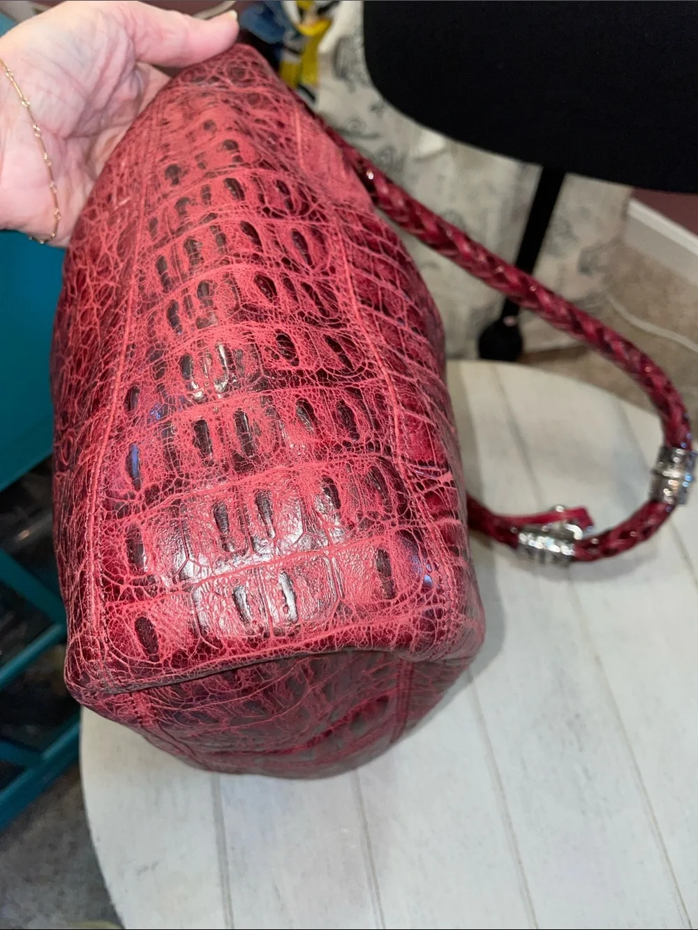 Red Textured Brighton Shoulder Bag with Heart Charms